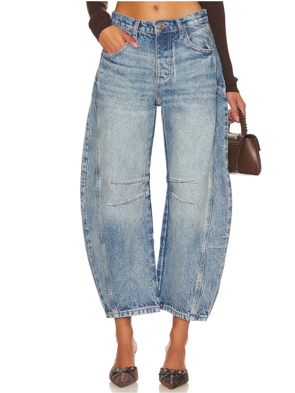 Free People Wide-Leg Barrel Jeans in Faded Light Blue